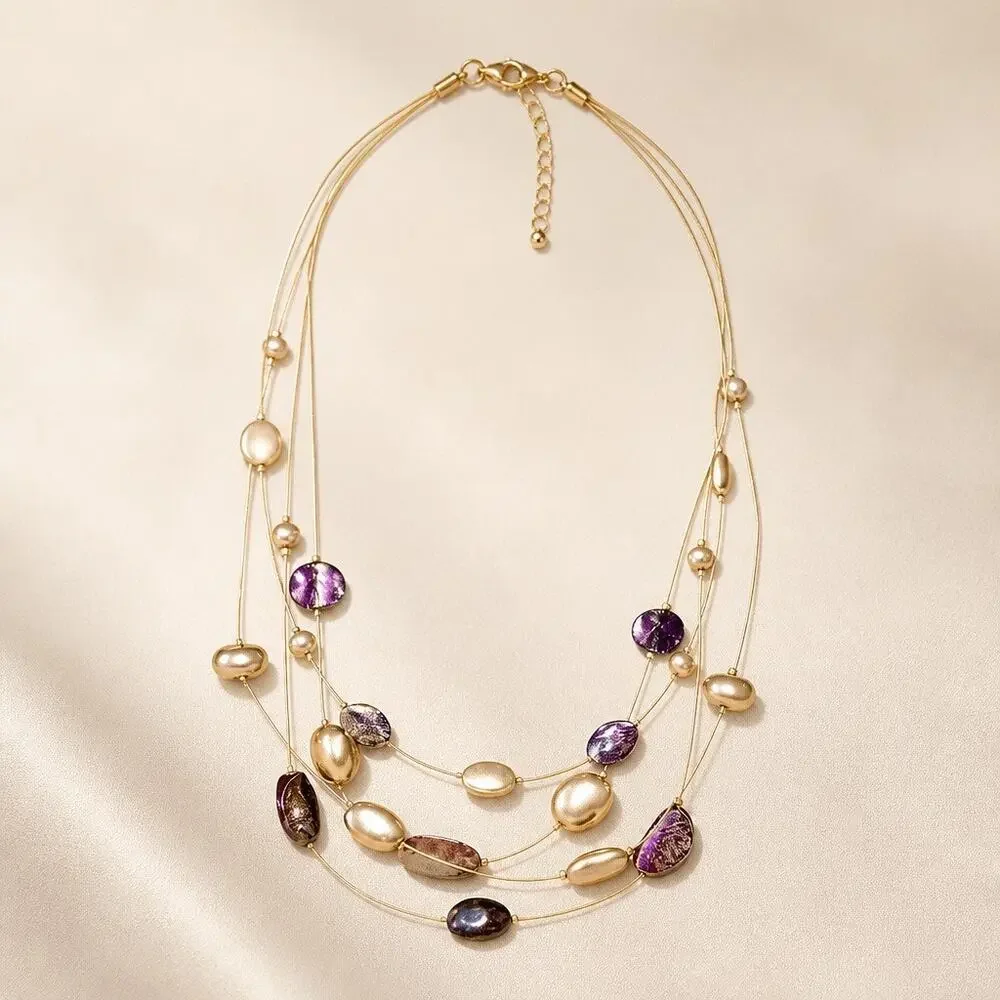 Retired Premier Designs 3-Strand Gold Layering Necklace Dual Earring Curated Set